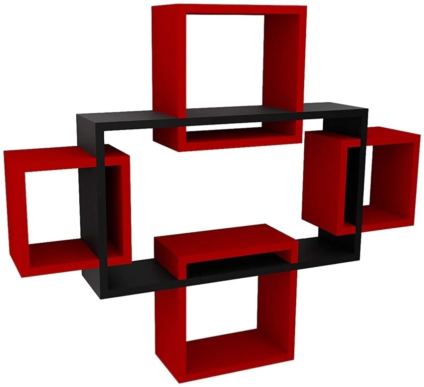 Wall Shelf Black Red Set Of 5 Mdf Medium Density Fiber Wall Shelf Shelves 5 Red Black