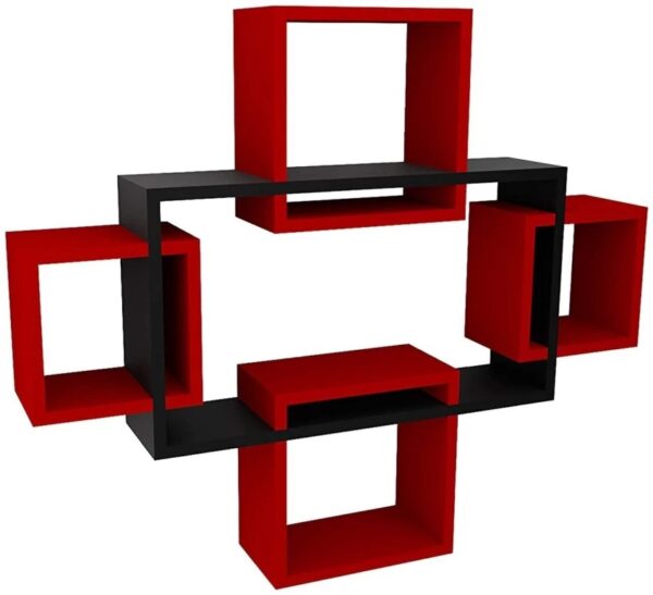Wall Shelf Black Red Set Of 5 Mdf Medium Density Fiber Wall Shelf Shelves 5 Red Blac