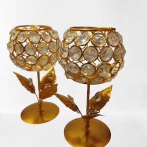Gaur Gracious Set Of 2 Crystal Metal Candle