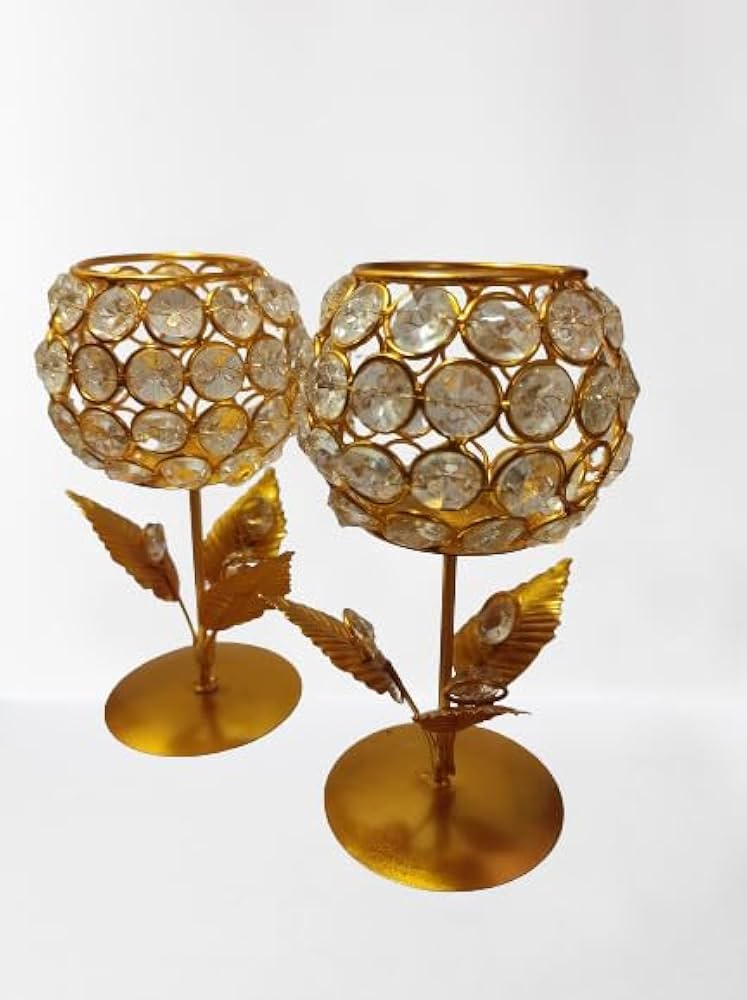 Gaur Gracious Set Of 2 Crystal Metal Candle