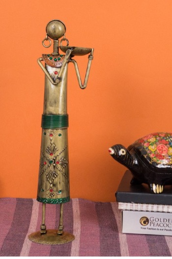 Golden Peacock GoldToned Lady Farmer Showpiece