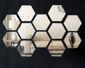 Hexagon 12 Silver Mirror Stickers For Wall Decoration