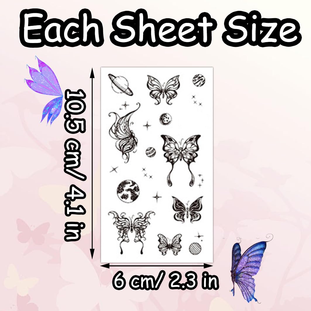 S Point A Point V Point 5Pcs Temporary Stickers Black Butterflies Cosmic Design