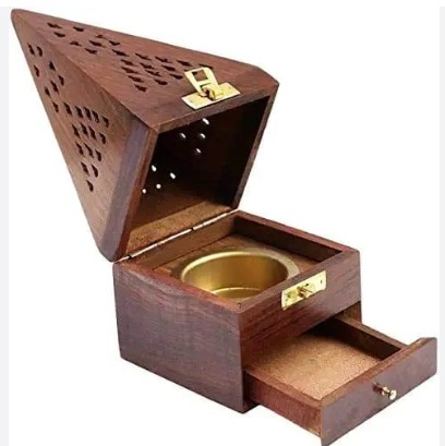 Handicraft Wooden Pyramid Box Uddaan Incense Stick Fragrance Stand Holder