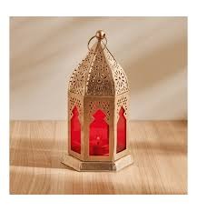 Design Gold Iron Hanging Lantern Golden And Red Colour