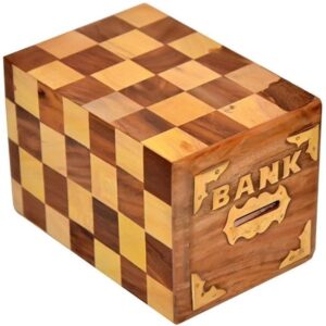 Square Chess Handmade Wooden Money Bank With Lock