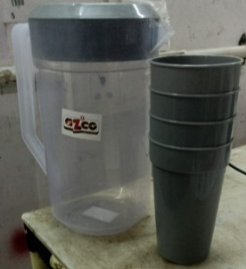 Azco Plastic Jug With 4 Glass Plastic Grey Colour