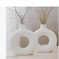 Ceramic White Ring Shape Vase Modern Decorative Set Of White