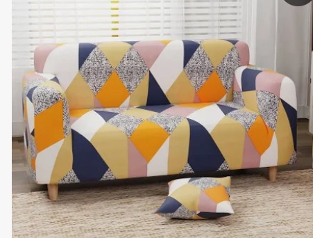 Multicolor Elastic 2 Seater Sofa Cover With 1 Cushion Cover