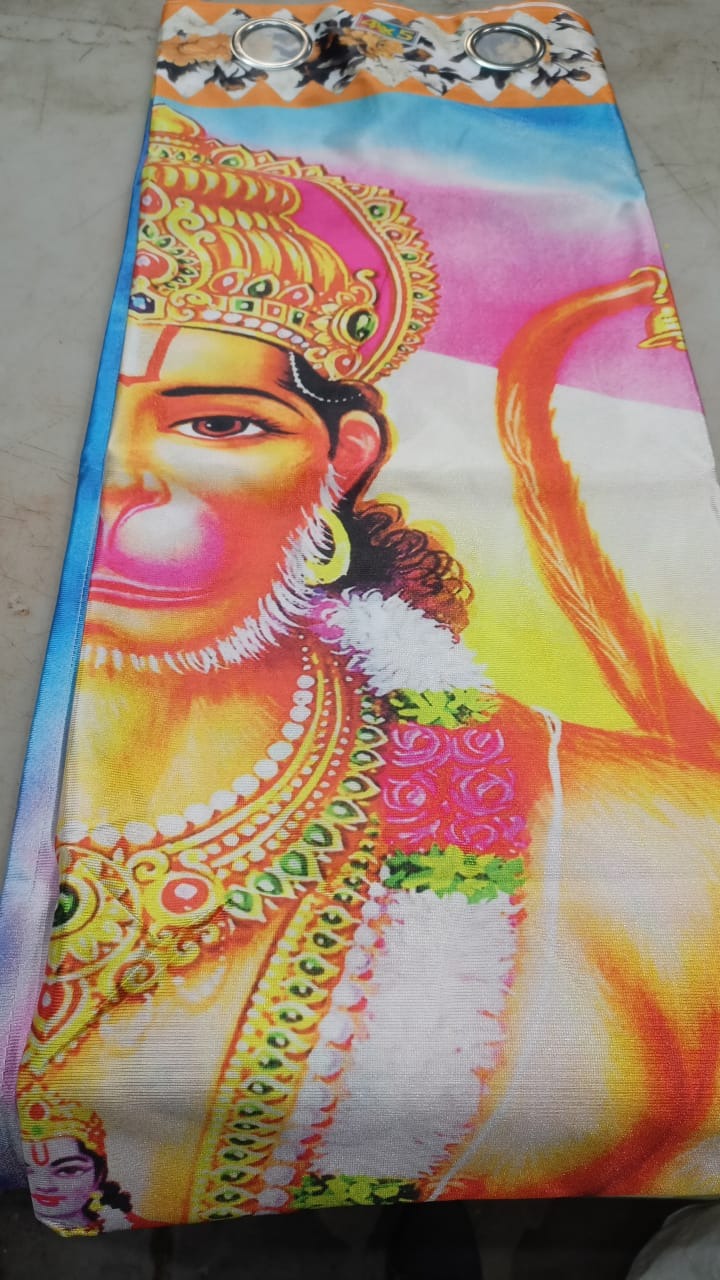 Houtveen Polyester 3D Digital God Hanuman Ji Printed Curtain For 4 X 5 Feet Window Size Multicolor