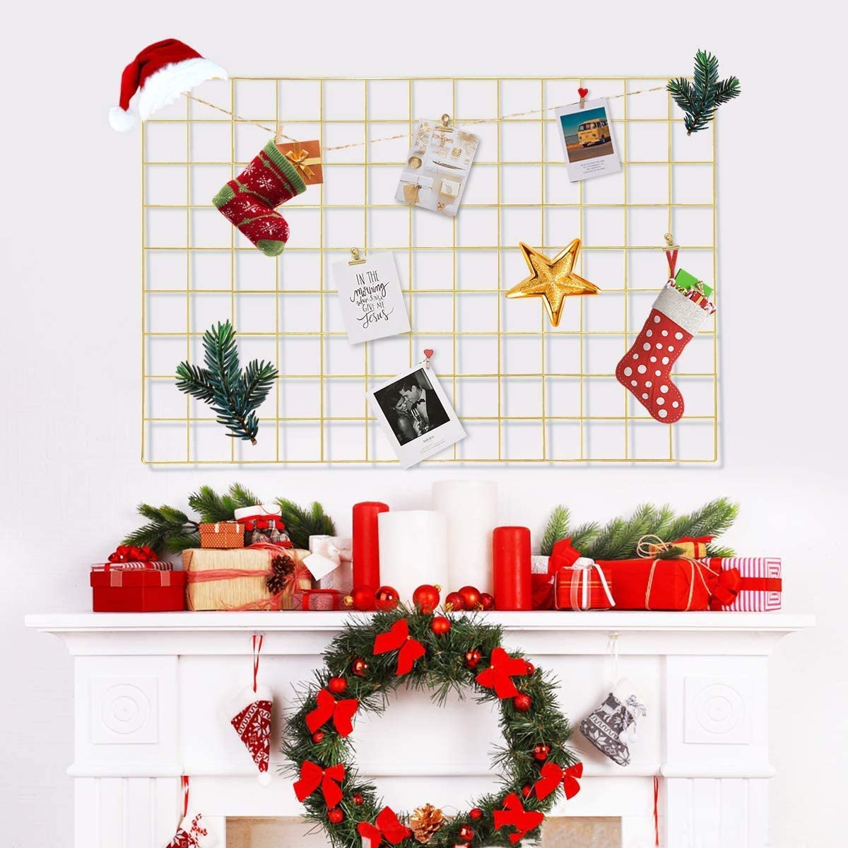 Steel Grid Photo Frame For Wall Clip Holder Photo Frame White Size 45X65 Cm