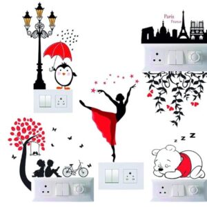 Polyvinyl Chloride Dancing Lady And Pooh Switch Board Sticker Wall Sticker