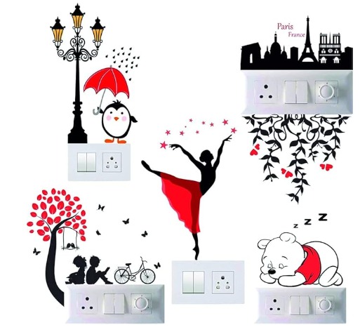 Polyvinyl Chloride Dancing Lady And Pooh Switch Board Sticker Wall Sticker