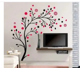 Wall Sticker Magical Tree Dreamy Girl Different Tree With Flower Green Tree