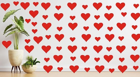 Big And Small Heart Shaped Red Color Wall Sticker
