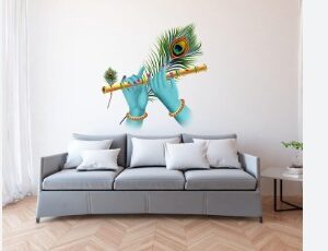 Whited And Sky Blue Colour Krishna Hand Sticker For Home Decor