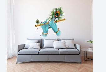 Whited And Sky Blue Colour Krishna Hand Sticker For Home Decor