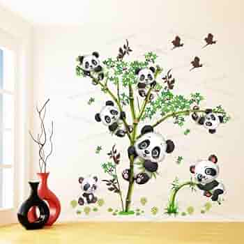 Kids Panda Climbing On Tree And Baby Wall Sticker 74 X 85 Cm