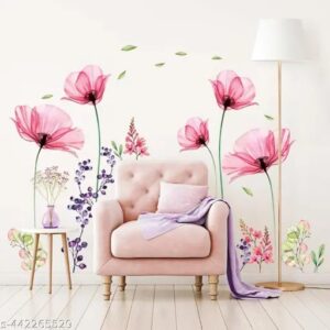 Pink Flowers Wall Stickers For Home 91Cm X 60Cm