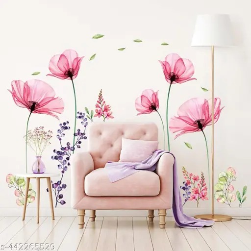Pink Flowers Wall Stickers For Home 91Cm X 60Cm