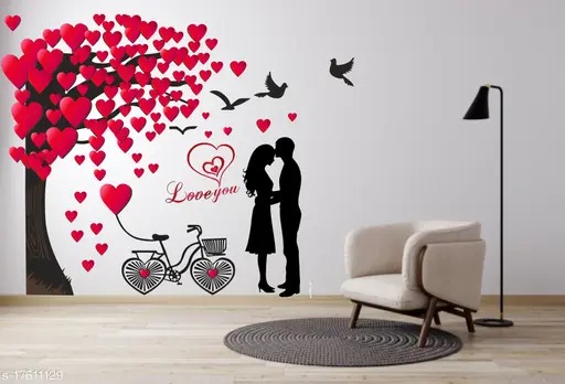 Decor Kafe Romantic Couple Under Tree And Love Quote Wall Sticker 77 Cm X 96 Cm