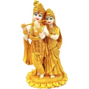 Purosun Radhe Krishna Murti Decorative Showpiece Golden Colour