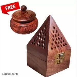 Macklet Wooden Pyramid And Sindoor Daan Handmade Incense Box Fragrance Stand Holder