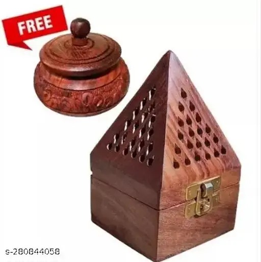 Macklet Wooden Pyramid And Sindoor Daan Handmade Incense Box Fragrance Stand Holder