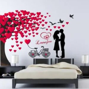 Home Decor Romantic Couple Under The Heart Leaves Tree And Love Quote With Bicycle Wall Sticker