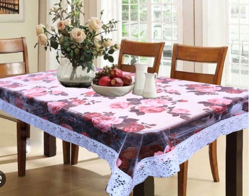 Purple Colour Flower Printed Dining Table Cover