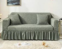 Elastic Stretchable Double Seater Turkish Bubble Sofa Frill Cover Sage Green