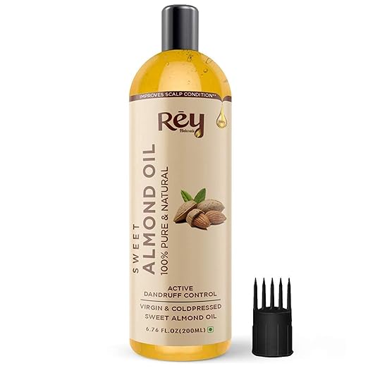 Rey Naturals Cold Pressed Sweet Almond Oil For Skin Hair Growth 200Ml