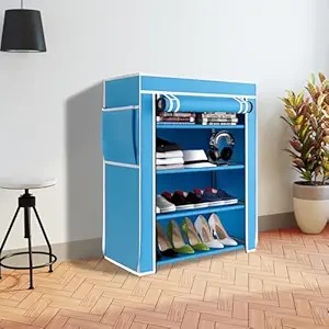 Fabura 4 Layer With Rust Proof Pvc Pipe Shoe Rack In Blue Color