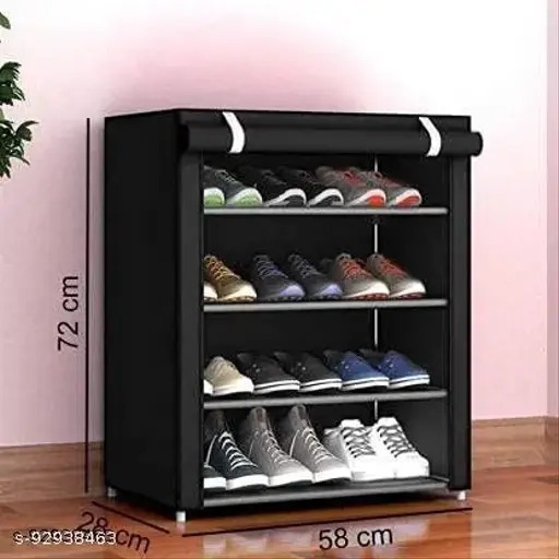 Iron Pipe Cloth Shoe Rack Black 4 Layer Color