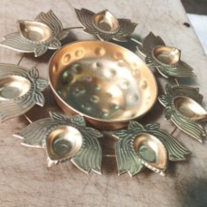 Golden Decorative Metal Diya Plate For Puja Diwali Home Decoration