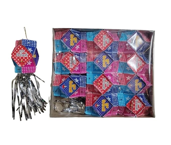 Small Multicolor Shubh Dipawali Paper Akash Kandil Pack Of 12