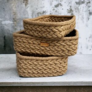 Nobbys Laundry Basket Premium Handcrafted Natural Storage Basket Tray For Kitchen Pack Of 3
