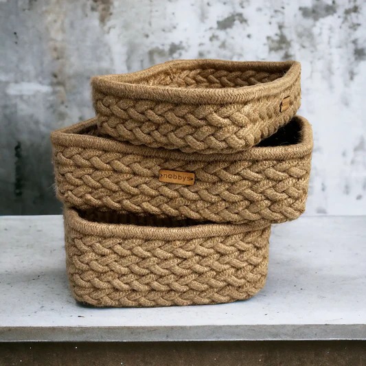 Nobbys Laundry Basket Premium Handcrafted Natural Storage Basket Tray For Kitchen Pack Of 3