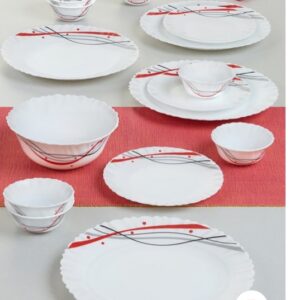 Larah By Borosil Nyla Jupiter White And Red 16 Pcs Opalware Crockery Dinner Set