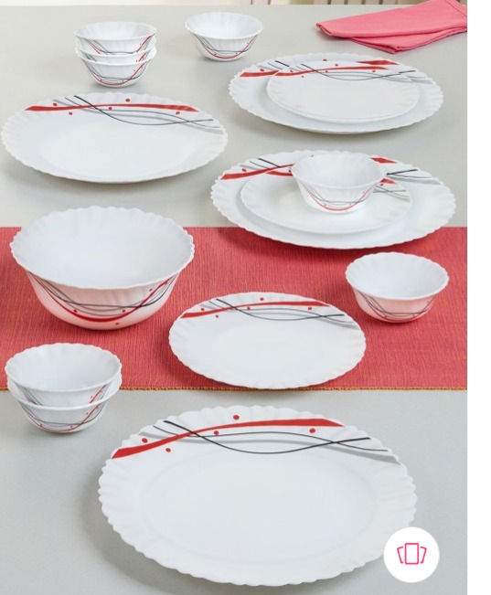 Larah By Borosil Nyla Jupiter White And Red 16 Pcs Opalware Crockery Dinner Set