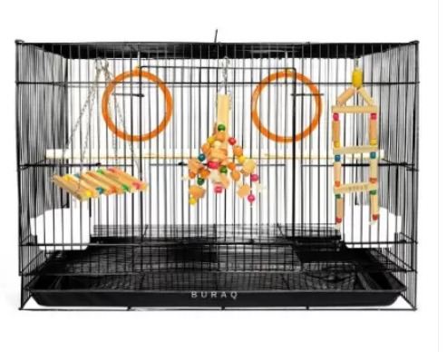 Buraq 1 Point 5 Ft Cage With 3 Swing Toy Best For Love Bird Cages Bird Cage Black