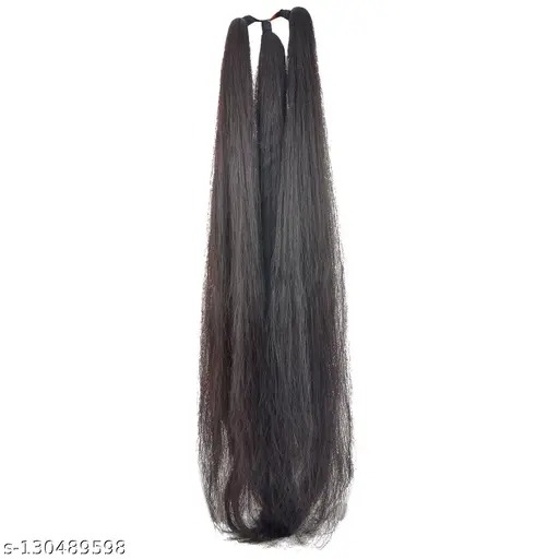 Artificial False Hair Nylon Hair Extension Natural Black For Women And Girls 30 Inches