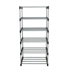 Black And White Color Plastic 6 Layer Shoe Rack