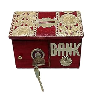 Wooden Money BankCoin BankPiggy Bank For Kids Red