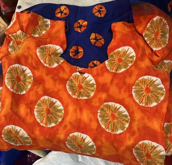 Women Orange And Blue Colour Kurti Full Sleeves Size M