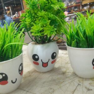 Ashray Artificial Round Potted Smilee Green Grass Plants Pack Of 3