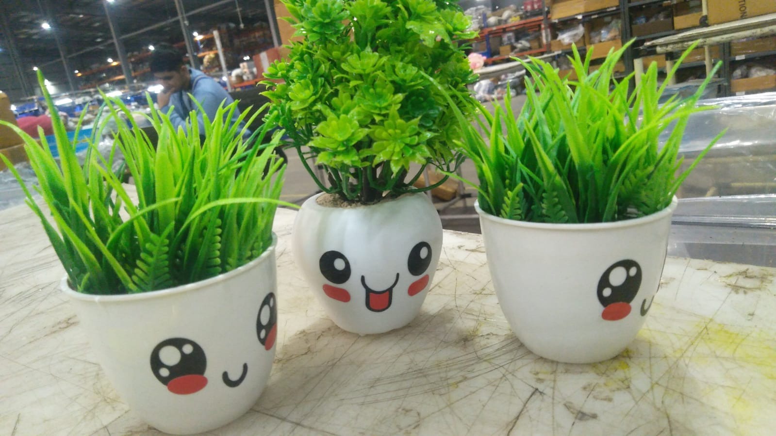 Ashray Artificial Round Potted Smilee Green Grass Plants Pack Of 3