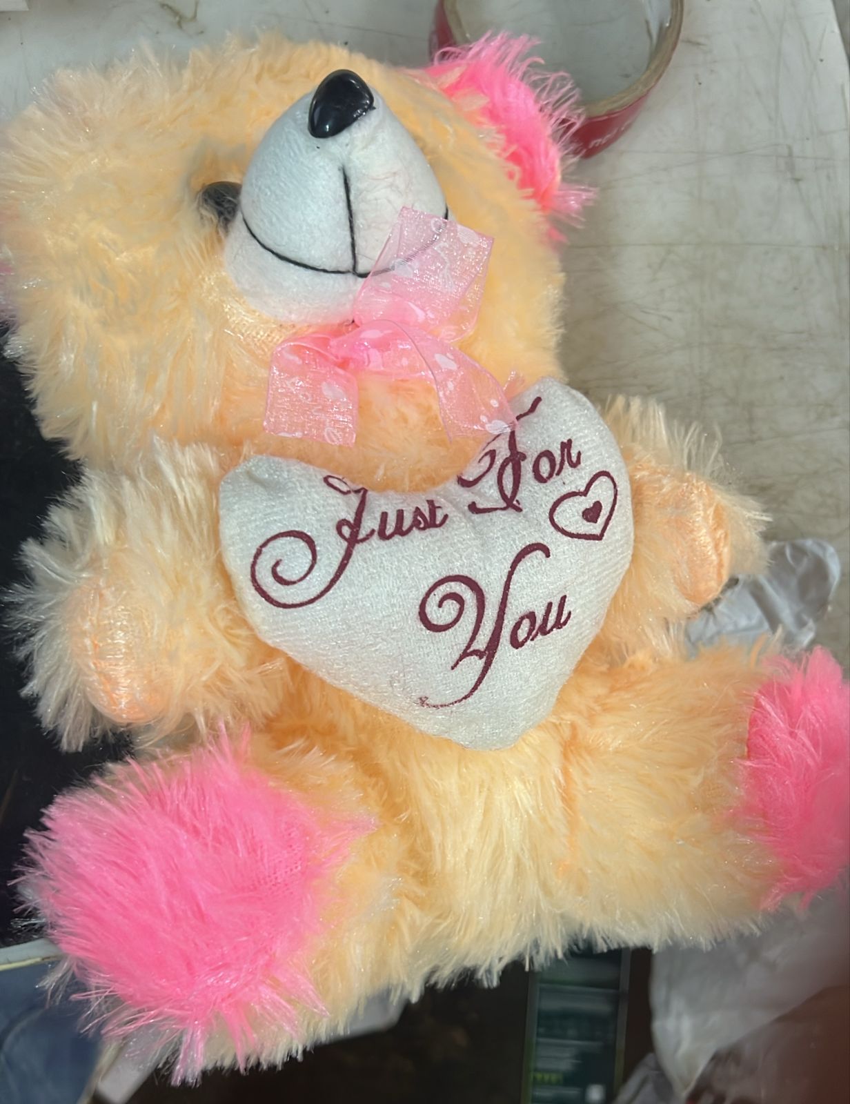Teddy Bear Orange And Pink Colour 1 Foot