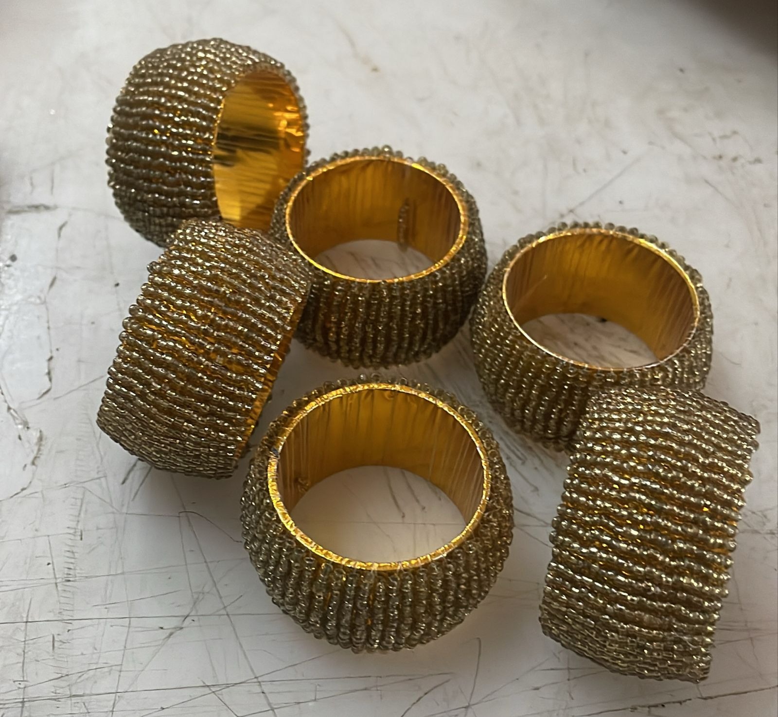 Pure Brass Hammered Napkin Rings Set Of 6