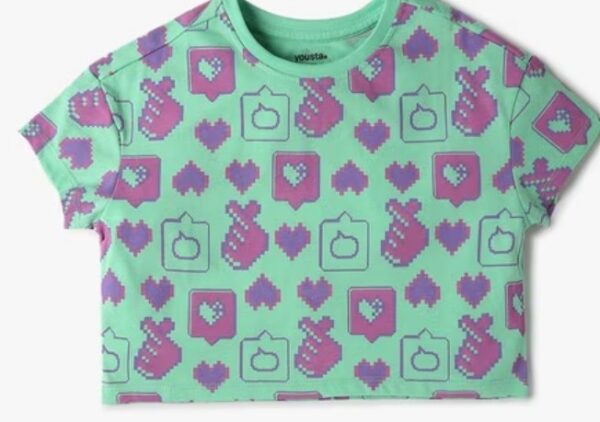 Yousta Kids Girls All Over Print Boxy Fit Round Neck T Shirt Size 7 To 8 Yrs